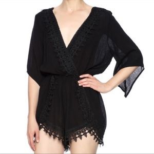 AMBIANCE Black Bell Sleeve Romper With Crochet Trim